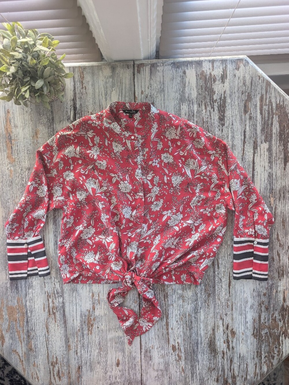 Massimo Dutti Floral Co-Ord Set Tie Front Blouse & Wide Leg Crop Pants Women's 4 - Picture 2 of 9